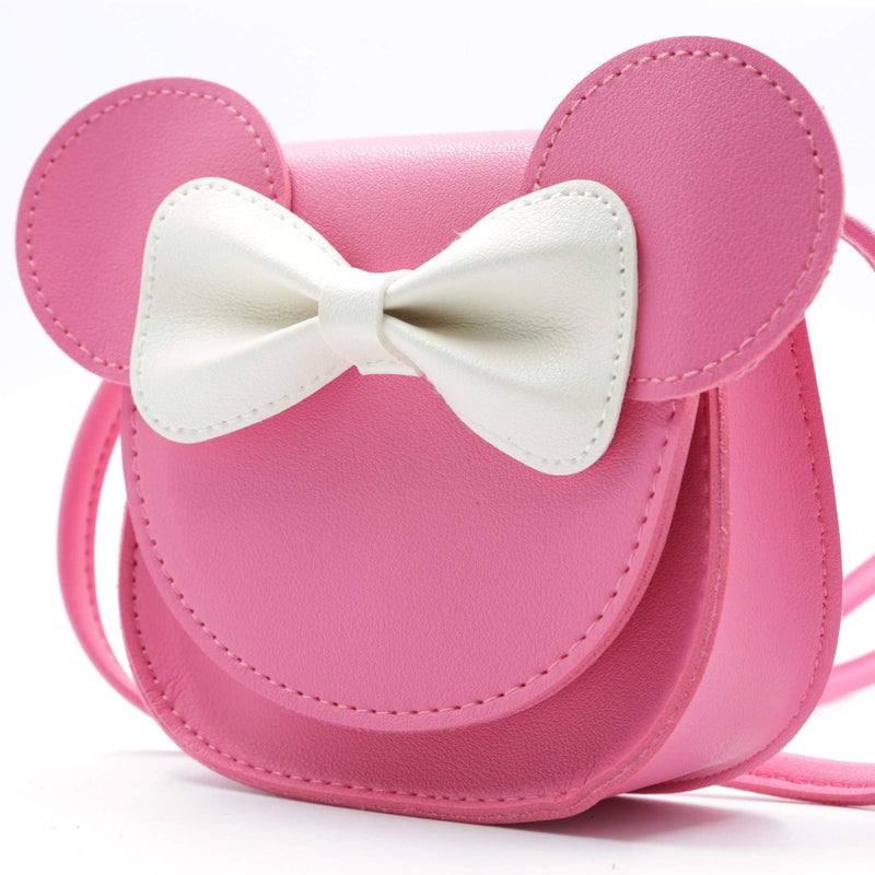 HXQ Little Mouse Ear Bow Crossbody Purse,PU Shoulder Handbag for Kids Girls Toddlers(Rose Pink) - Image 2